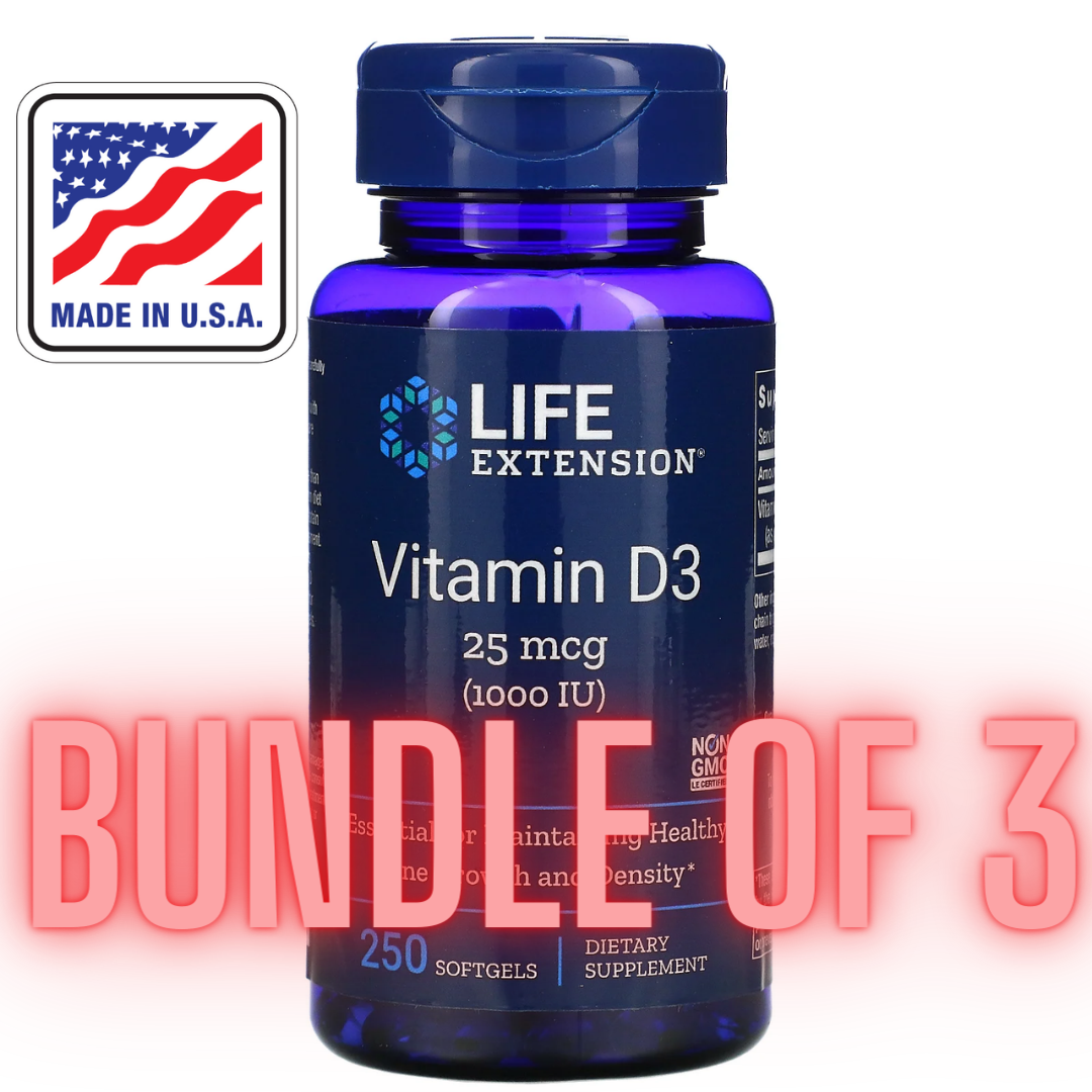 USA Life Extension Vitamin D3 Cholecalciferol 25 mcg  1000 IU / 5000 IU / 7000 IU / 250 / 90 / 60 Softgels