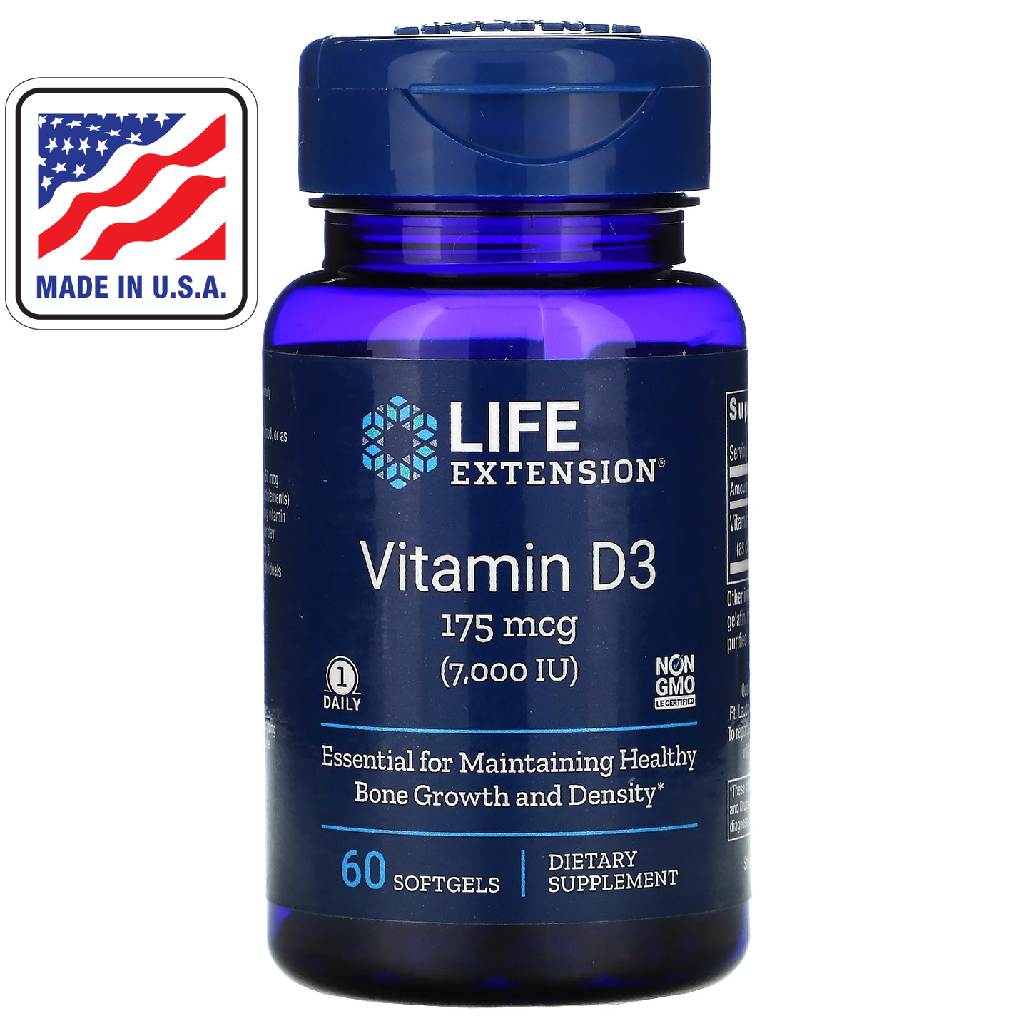 USA Life Extension Vitamin D3 Cholecalciferol 25 mcg  1000 IU / 5000 IU / 7000 IU / 250 / 90 / 60 Softgels