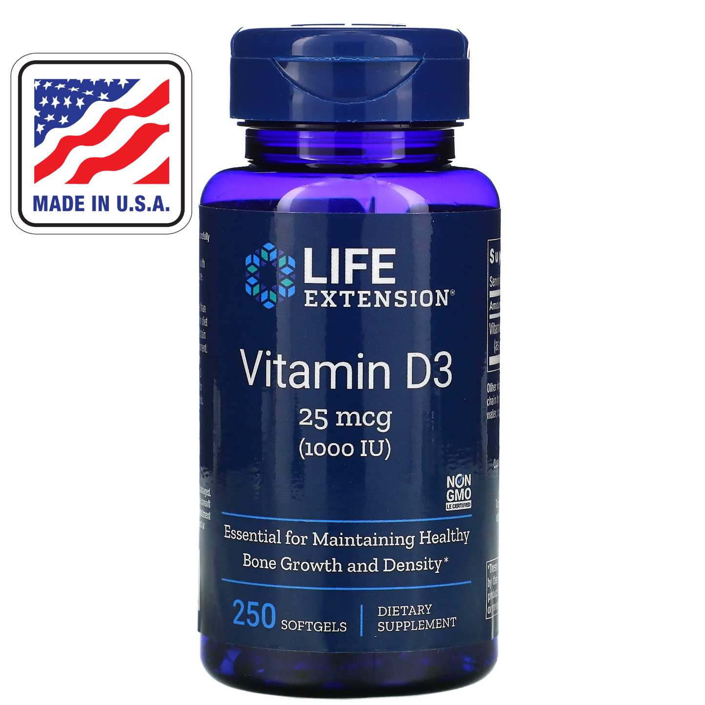 USA Life Extension Vitamin D3 Cholecalciferol 25 mcg  1000 IU / 5000 IU / 7000 IU / 250 / 90 / 60 Softgels