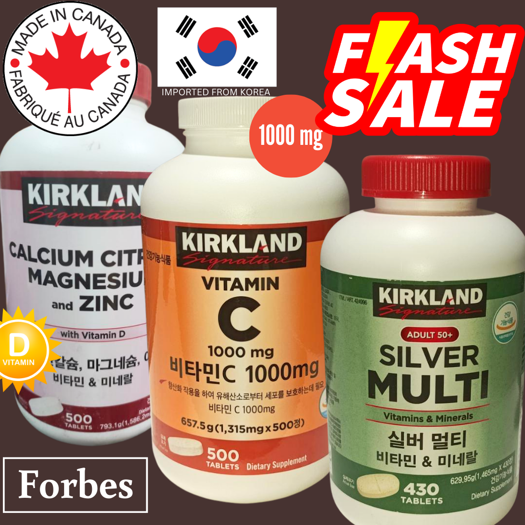 Kirkland Signature Vitamin C Silver Multi Vitamin & Mineral Calcium Magnesium Zinc Tablets 1000 mg Vitamin C