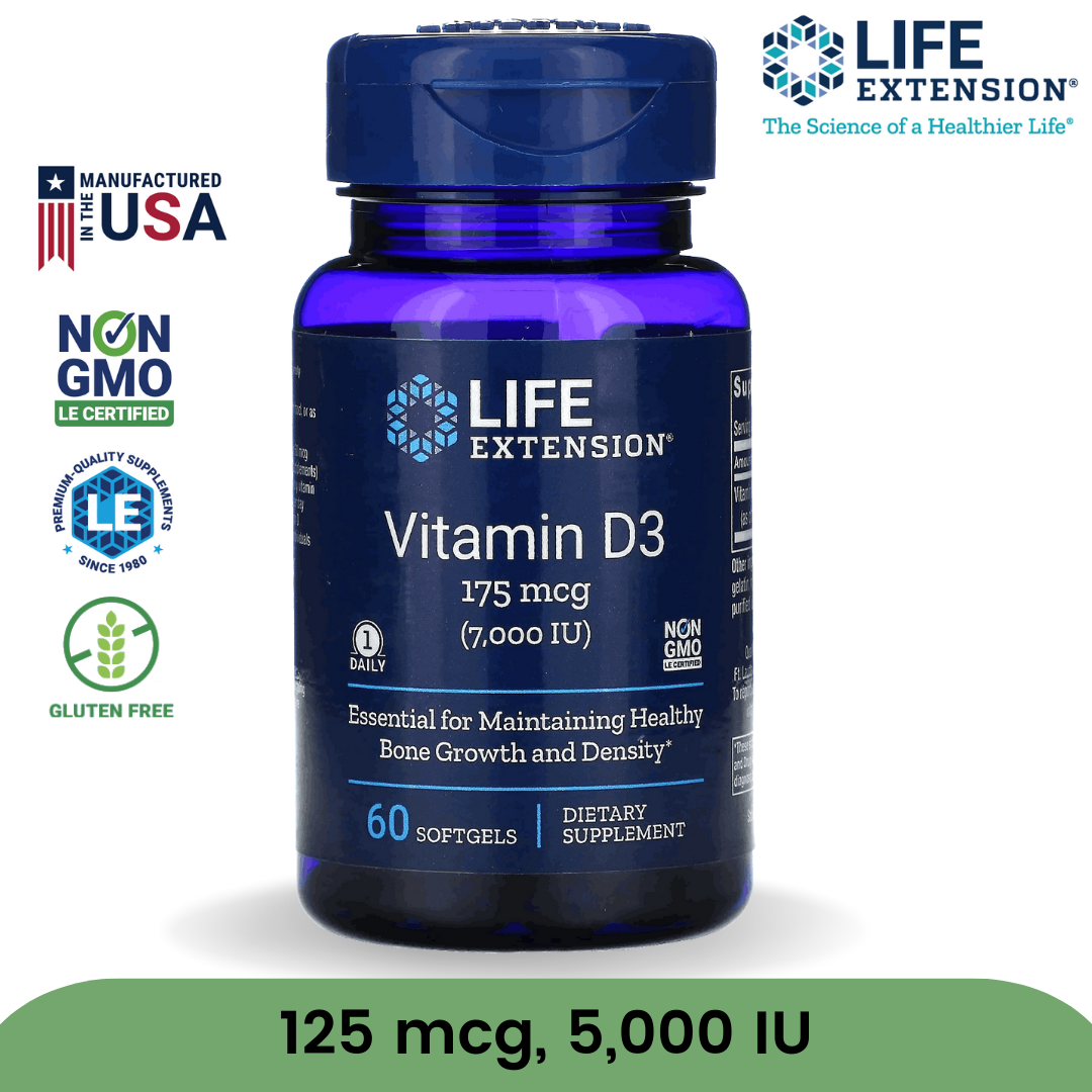 USA Life Extension Vitamin D3 Cholecalciferol 25 mcg  1000 IU / 5000 IU / 7000 IU / 250 / 90 / 60 Softgels