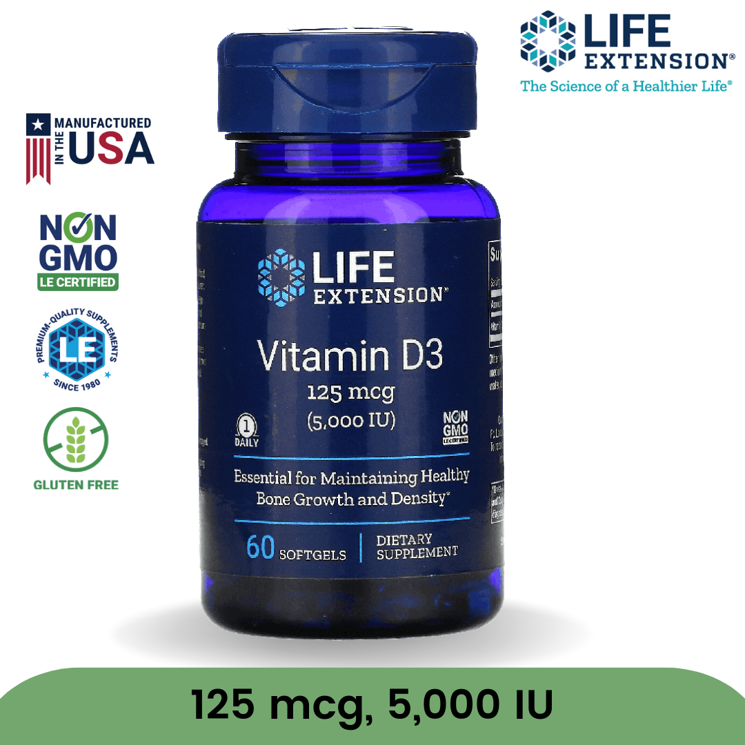 USA Life Extension Vitamin D3 Cholecalciferol 25 mcg  1000 IU / 5000 IU / 7000 IU / 250 / 90 / 60 Softgels