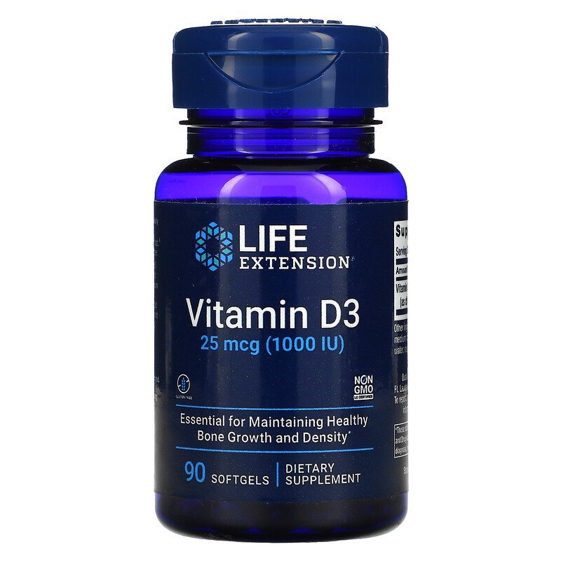 USA Life Extension Vitamin D3 Cholecalciferol 25 mcg  1000 IU / 5000 IU / 7000 IU / 250 / 90 / 60 Softgels